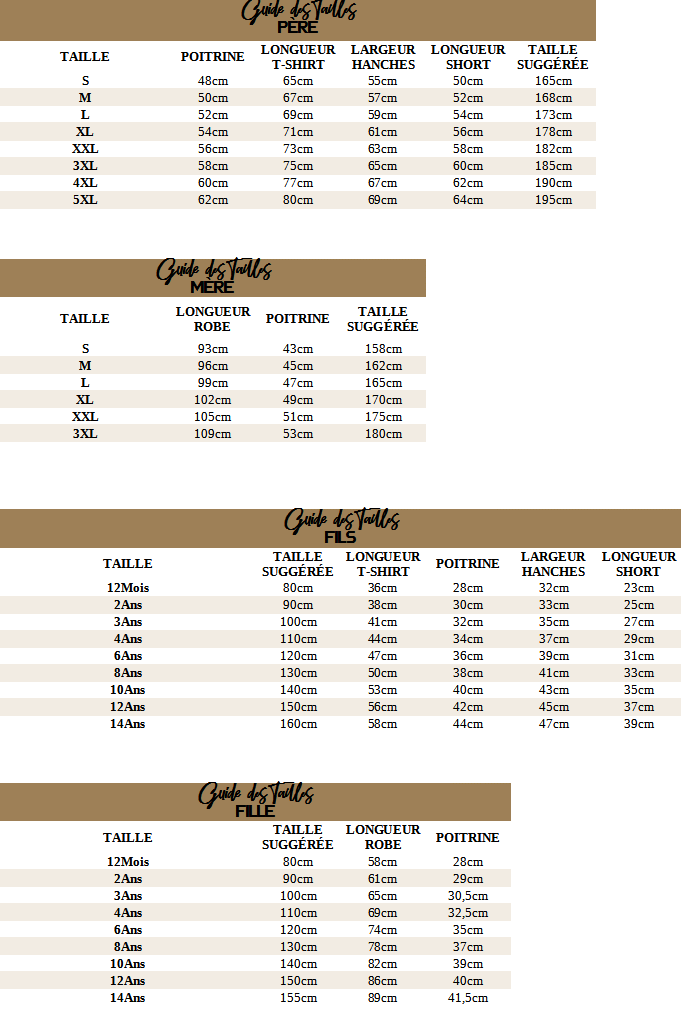 [Guide des Tailles T-SHIRT COUPLE FAMILLE]