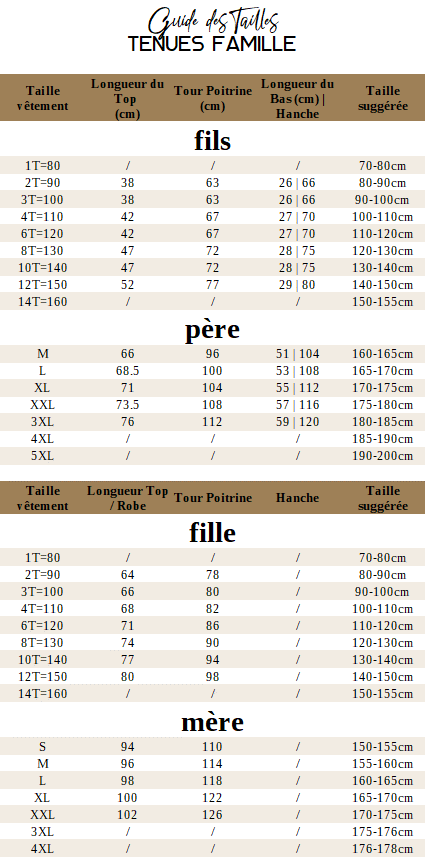 [Guide des Tailles T-SHIRT COUPLE FAMILLE]