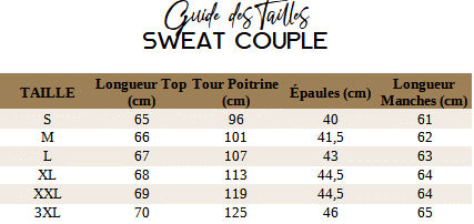 [Guide des Tailles Sweat Couple Queen King]