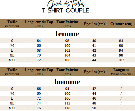 [Guide des Tailles T Shirt Couple Annonce Grossesse]