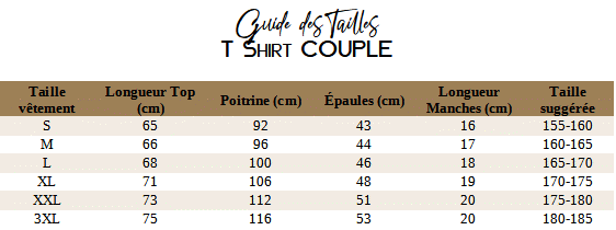 [Guide des Tailles T Shirt Couple King and Queen Crown]