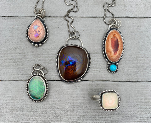 opal pendants, cantera opal, sterling opal, Ethiopian Opal and Australian Boulder opal