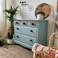 stag minstrel chest of drawers painted blue