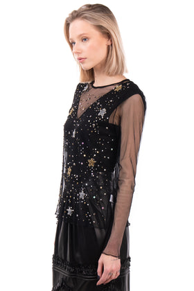 TOPSHOP Tulle Top Size UK 12 / M Embellished See Through Long Sleeve Round Neck gallery photo number 5