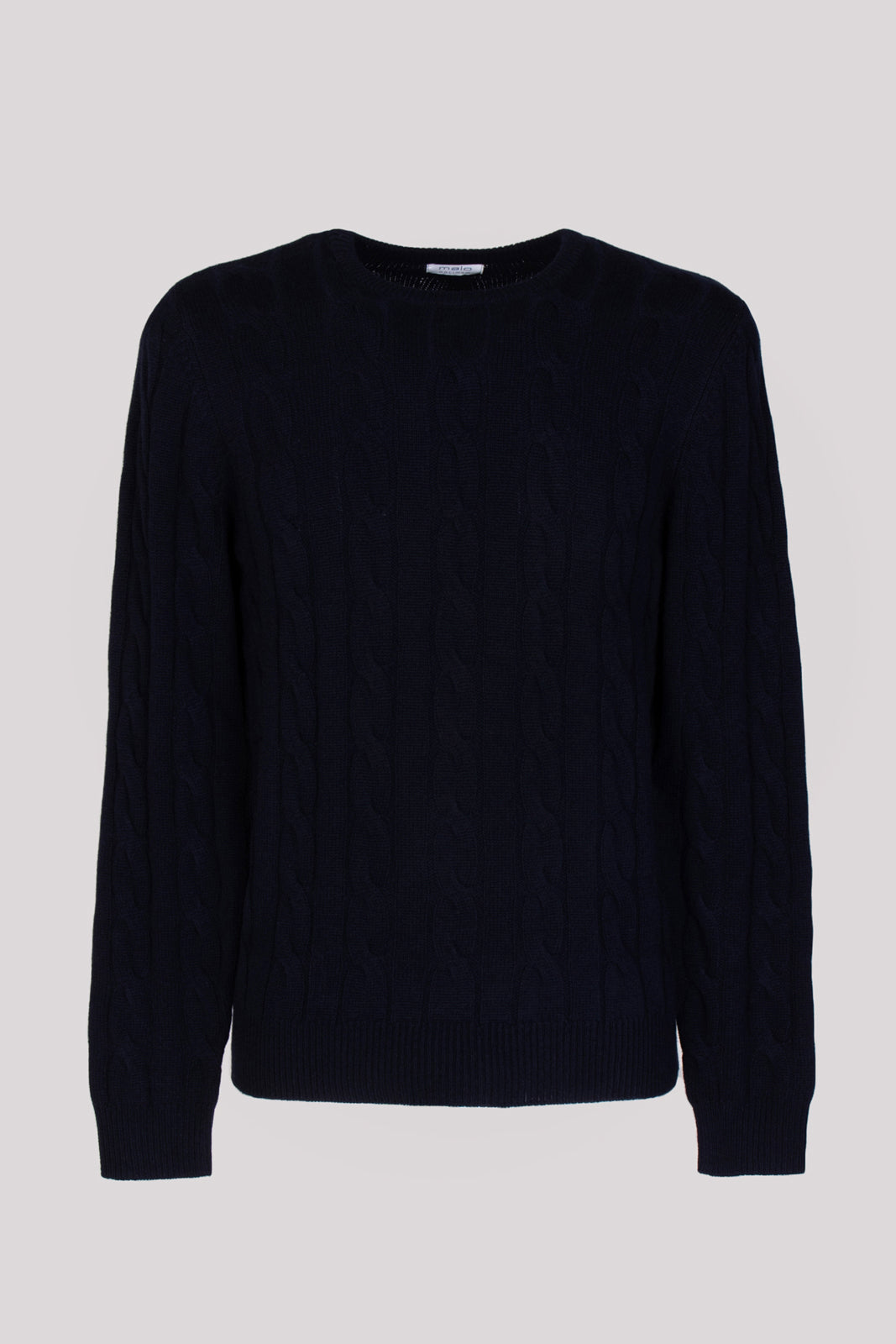 RRP €510 MALO Cashmere & Wool Jumper Size L Navy Blue Cable Knit Panel Crew Neck gallery main photo