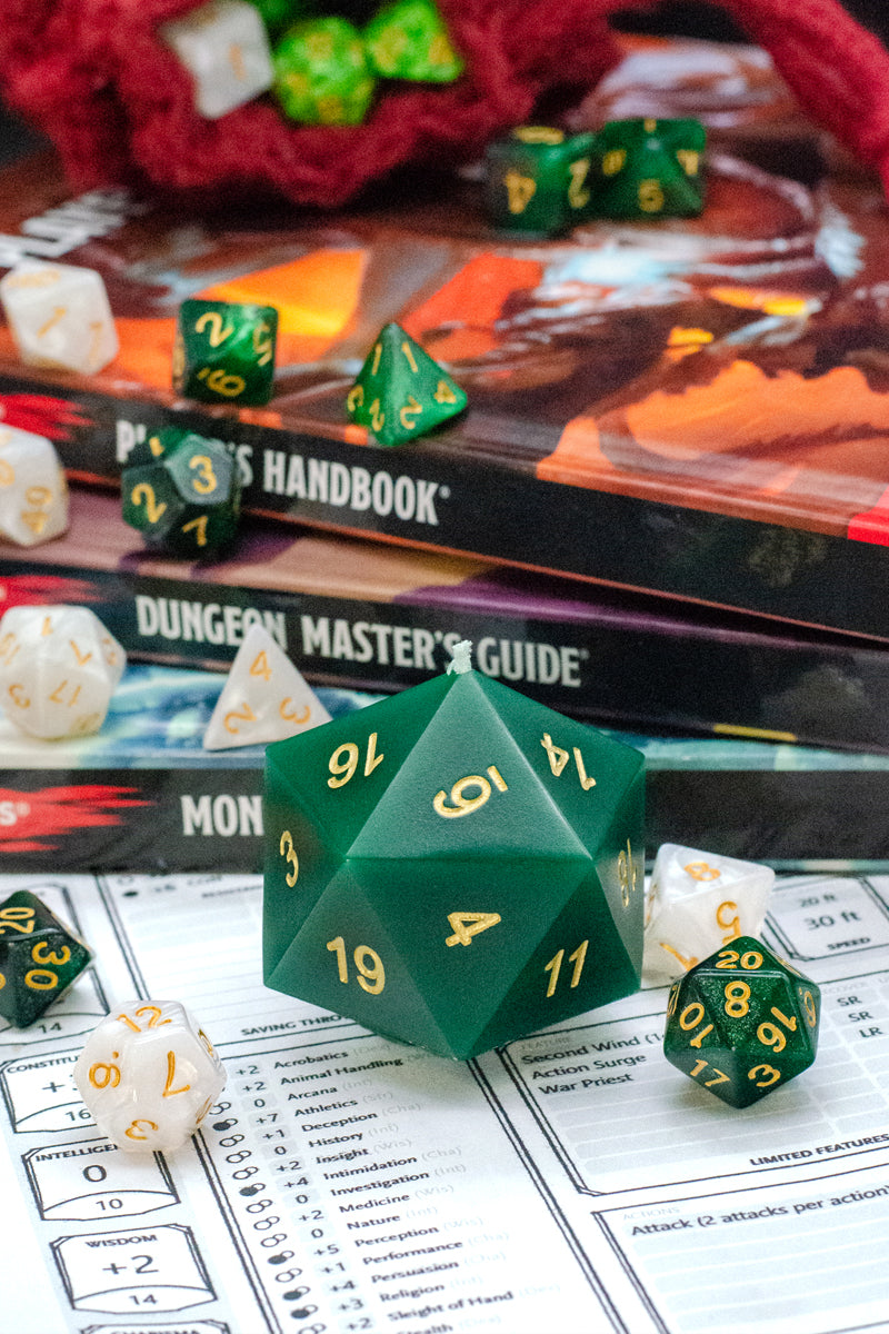 Dark Green Greater Restoration Scented DnD Dice Candle