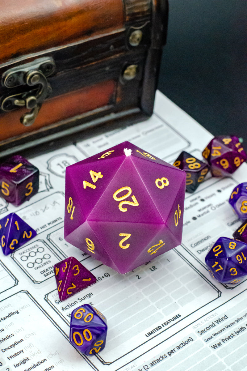 Purple Charm Person DnD Dice Candle