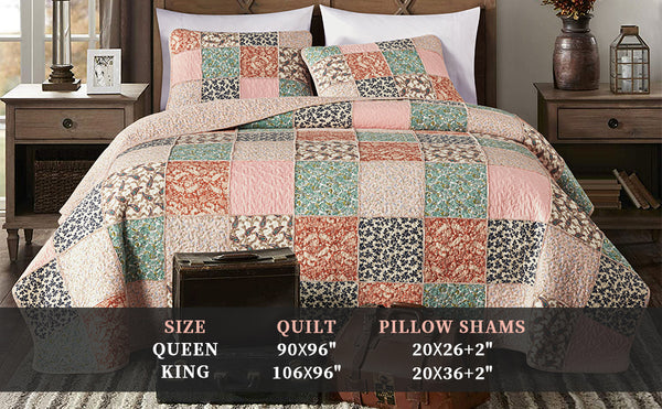 kingsley trend 100% cotton patchwork quilt set size chart