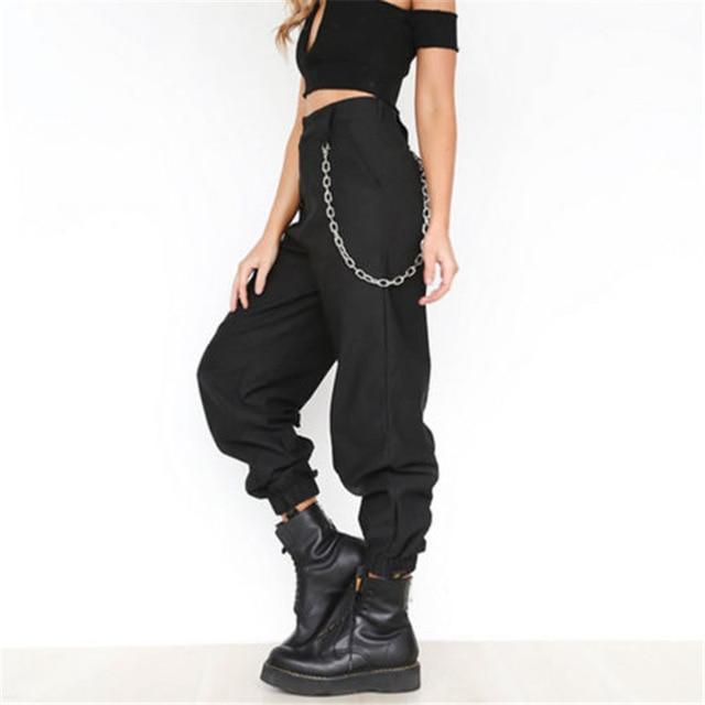 womens black cargo pants plus size