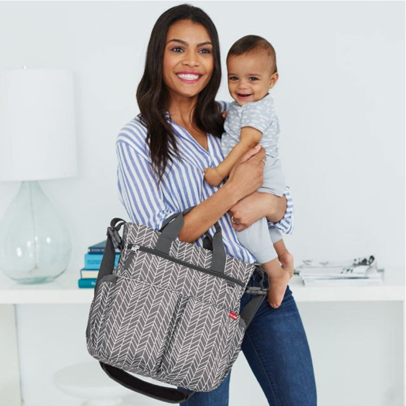 skip hop duo signature diaper bag grey feather