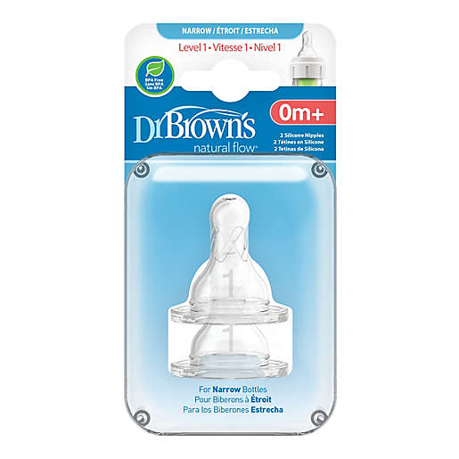 Dr. Brown's Natural Flow Silicone Level 1 Baby Bottle Nipples - 2Pack