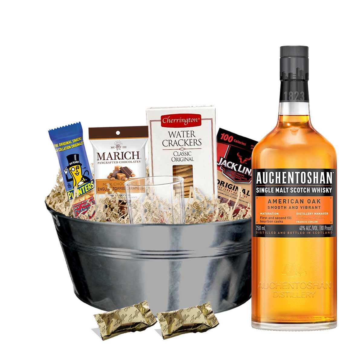 Auchentoshan American Oak Scotch Whisky 750ml Gift Basket