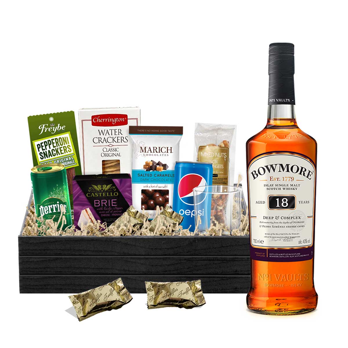 Bowmore 18 Year Islay Single Malt Scotch Whisky 750ml Gift Basket