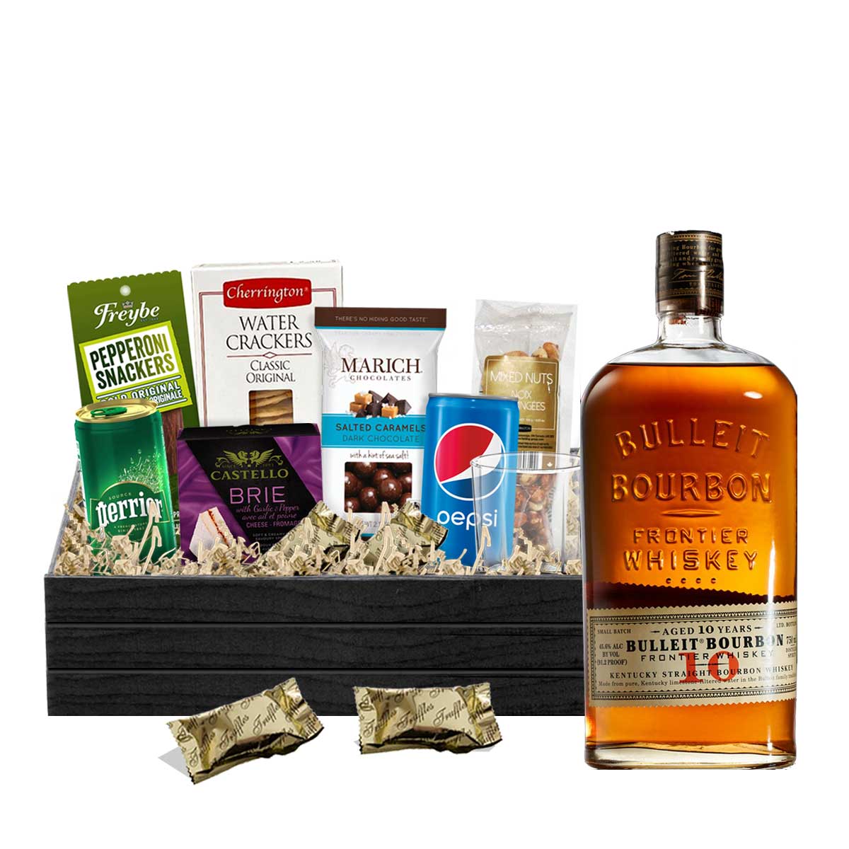 Bulleit 10 Year Bourbon Whiskey 750ml Gift Basket