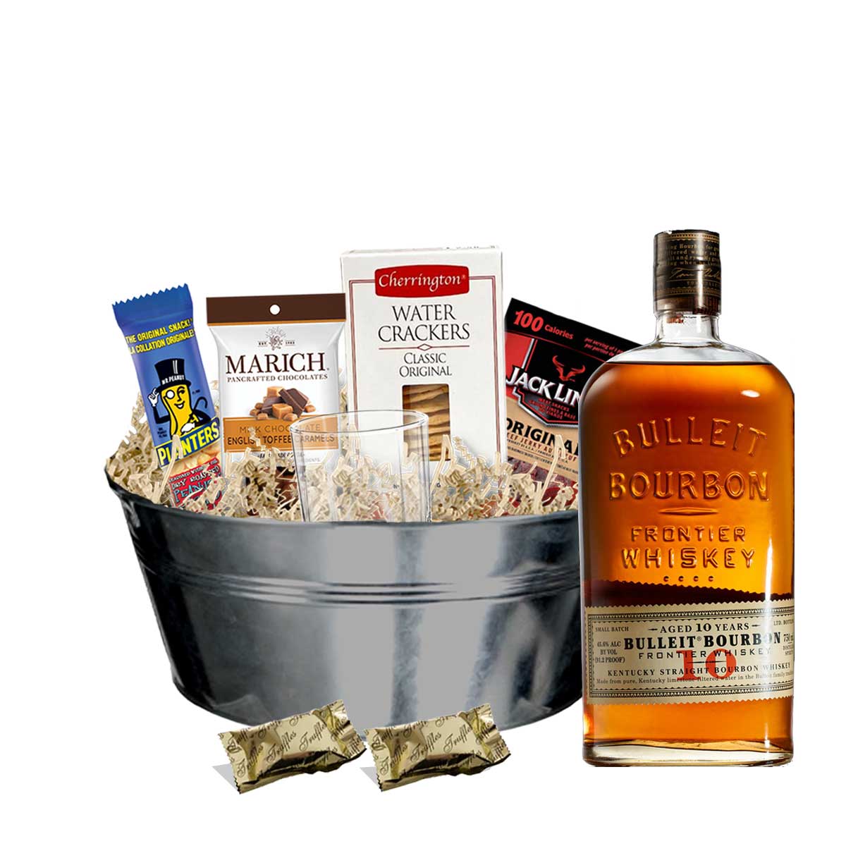 Bulleit 10 Year Bourbon Whiskey 750ml Gift Basket