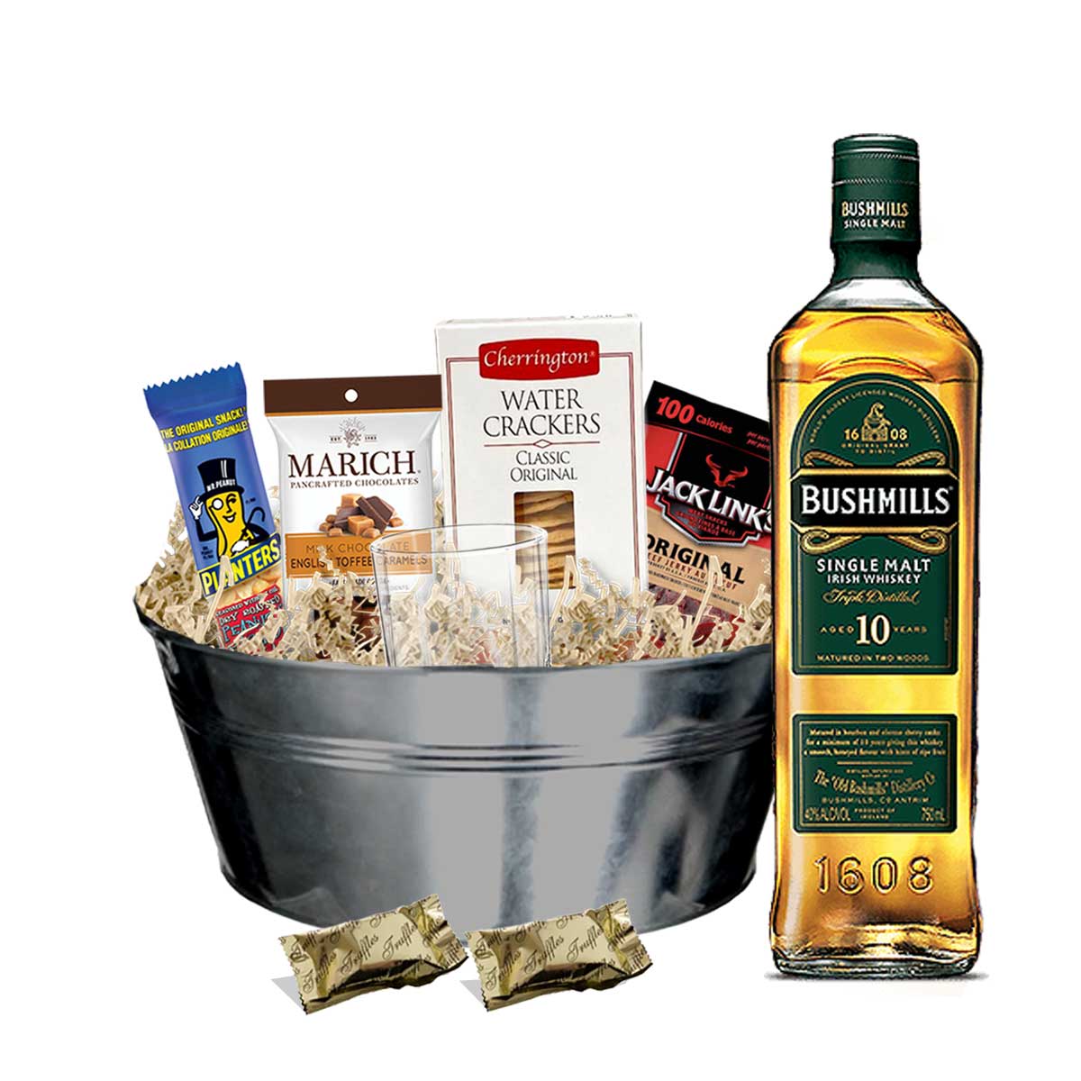 Bushmills 10 Year Old Irish Whiskey 750ml Gift Basket