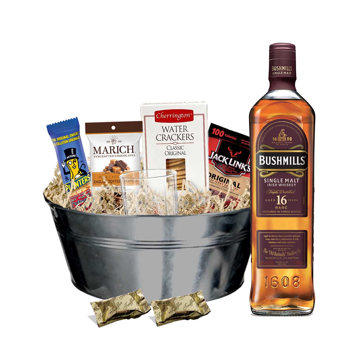 Bushmills 16 Year Old Irish Whiskey 750ml Gift Basket