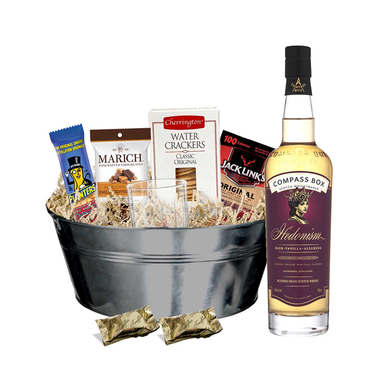 Compass Box Hedonism Blended Grain Scotch Whisky 750ml Gift Basket