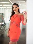 Three Floor Coral Lace Dress (Small)