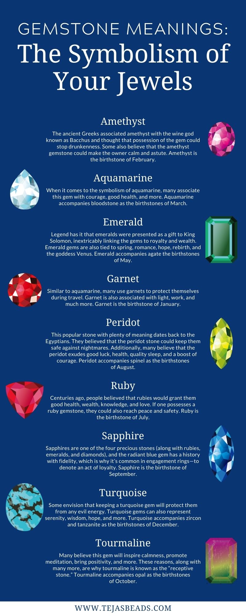 Gemstone Meaning & Symbolism: Amethyst, Aquamarine, Sapphire & Garnet –  Tejas Beads