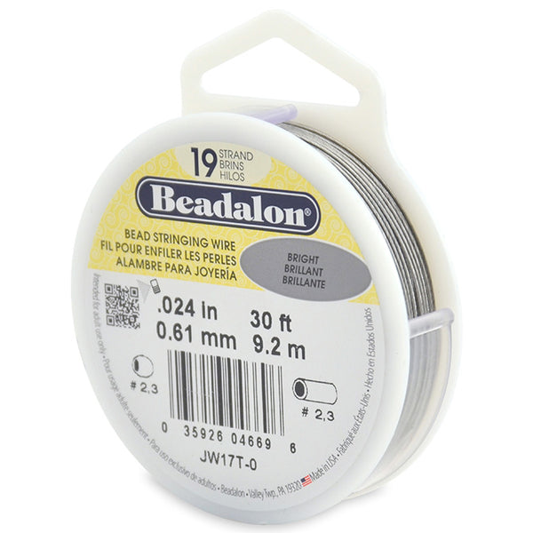 7 Strand Stainless Steel Bead Stringing Wire, .010 in / 0.25 mm, Bright,  100 ft / 31 m