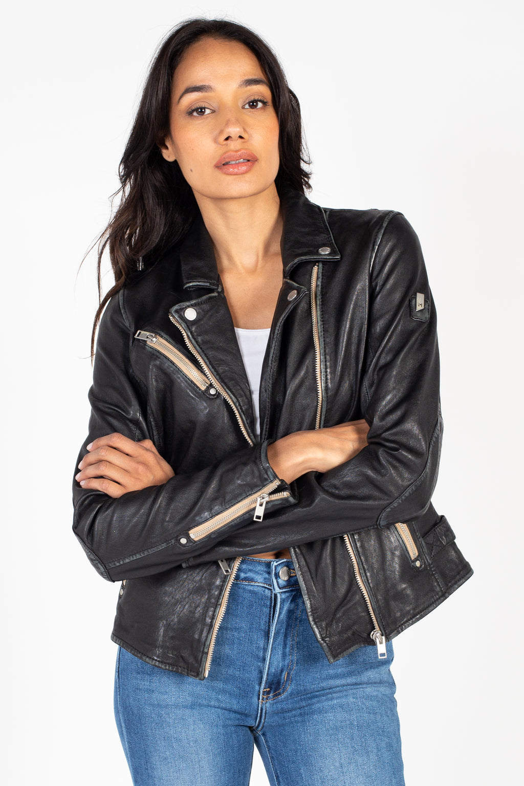 Mauritius Sofia Leather Moto Jacket – honey