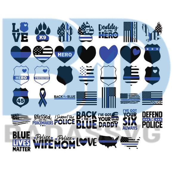 Download Police Thin Blue Line Svg Bundle 41 Designs Distressed Flag Badge Wi Badassvg