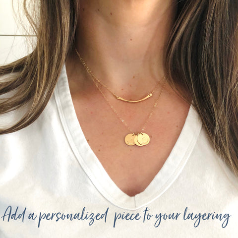 Layering Gold Personalized Necklaces, Sarah Cornwell Jewelry, Sarah Cornwell