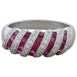 Ruby Diamond Striped Gold Band Ring