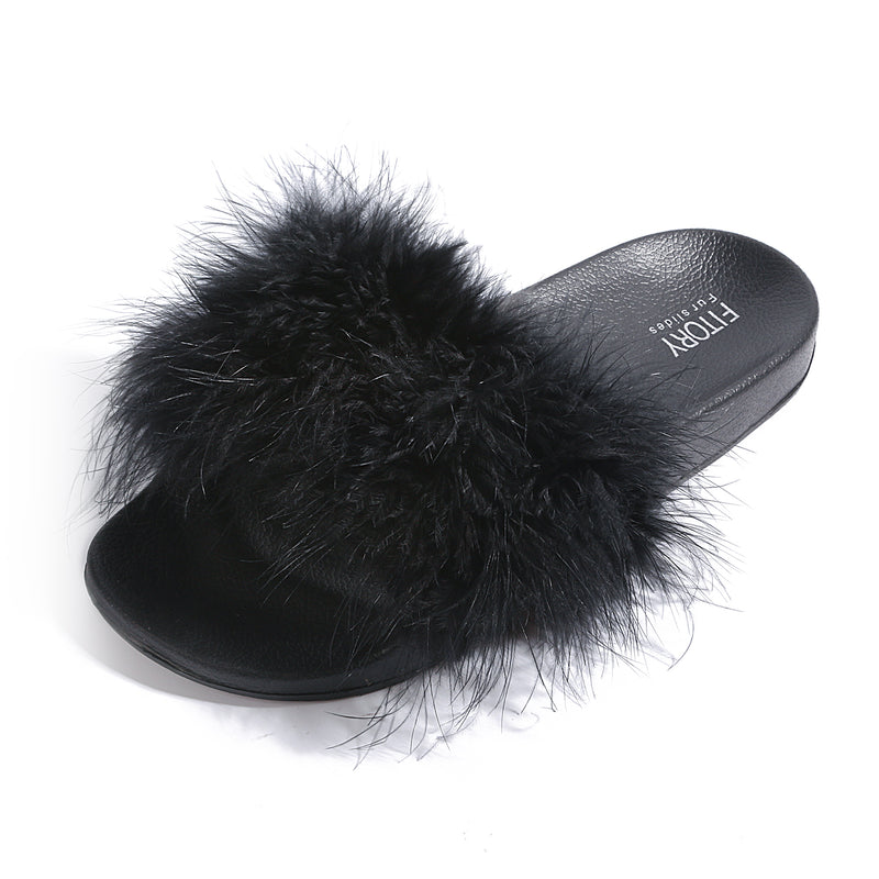Women's Furry Slides With Arch Support 