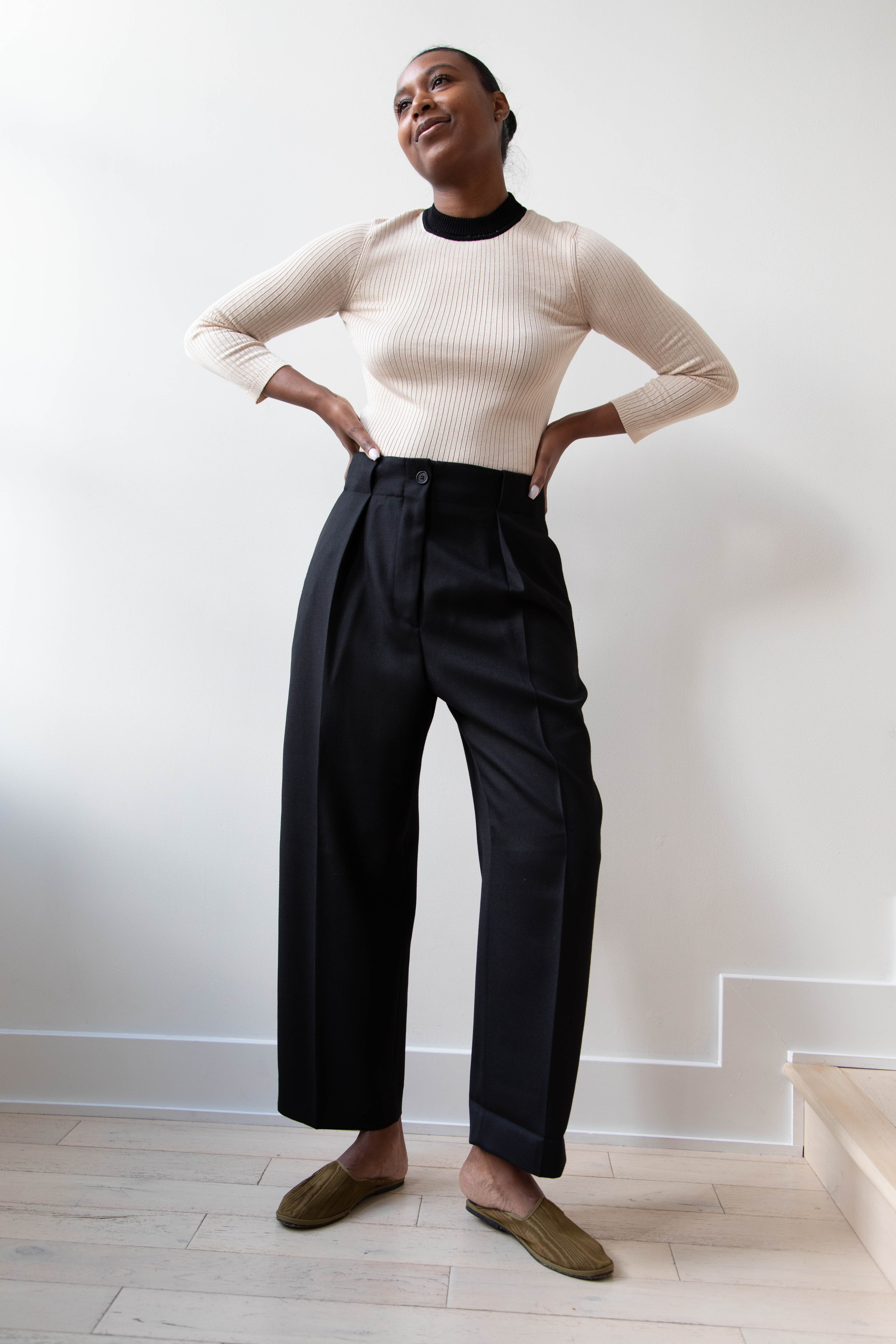 MARGARET PANTS IN WOOL GABARDINE - BLACK