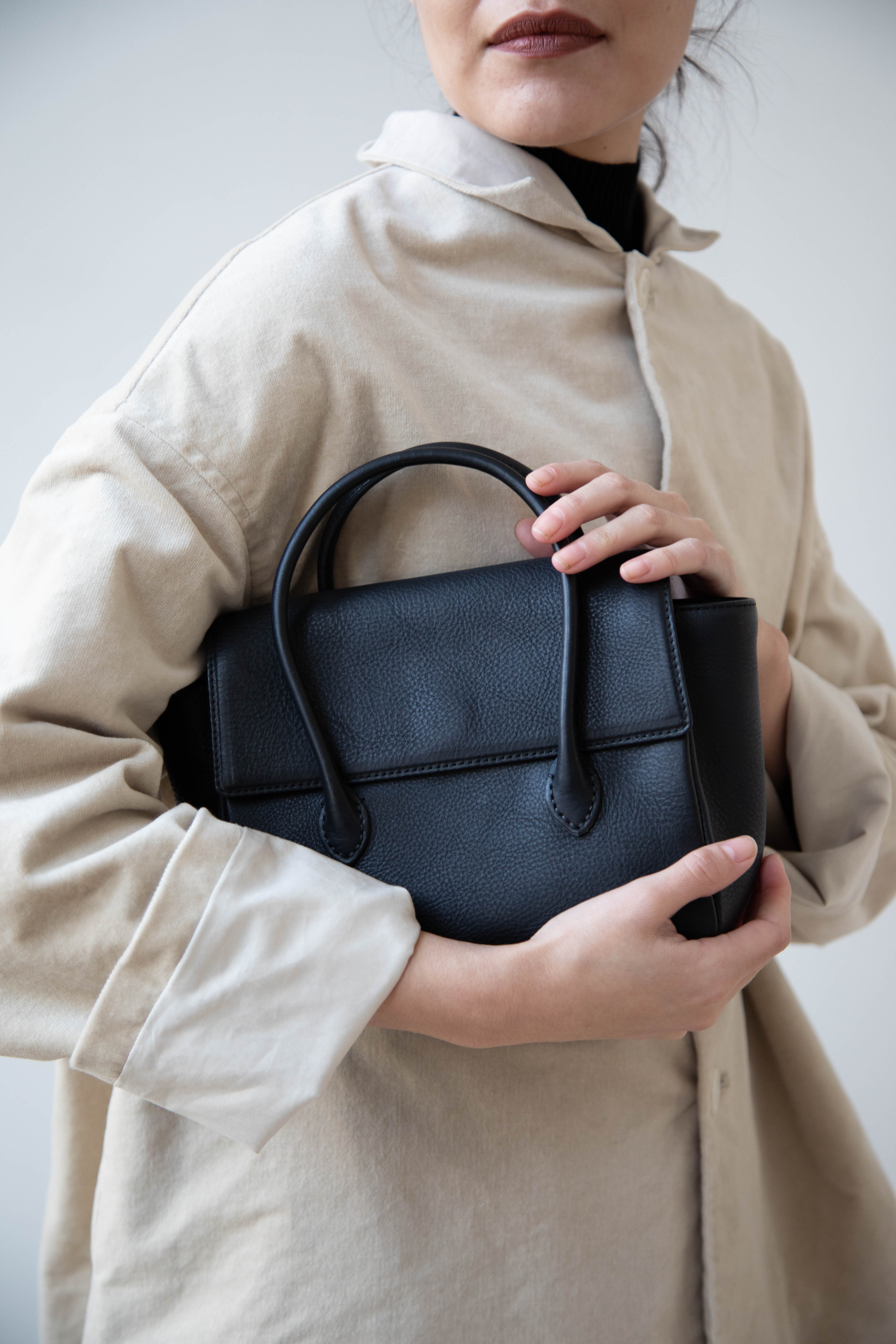 rennes — Arts & Science Stitch Flap Mini Bag in Black Leather