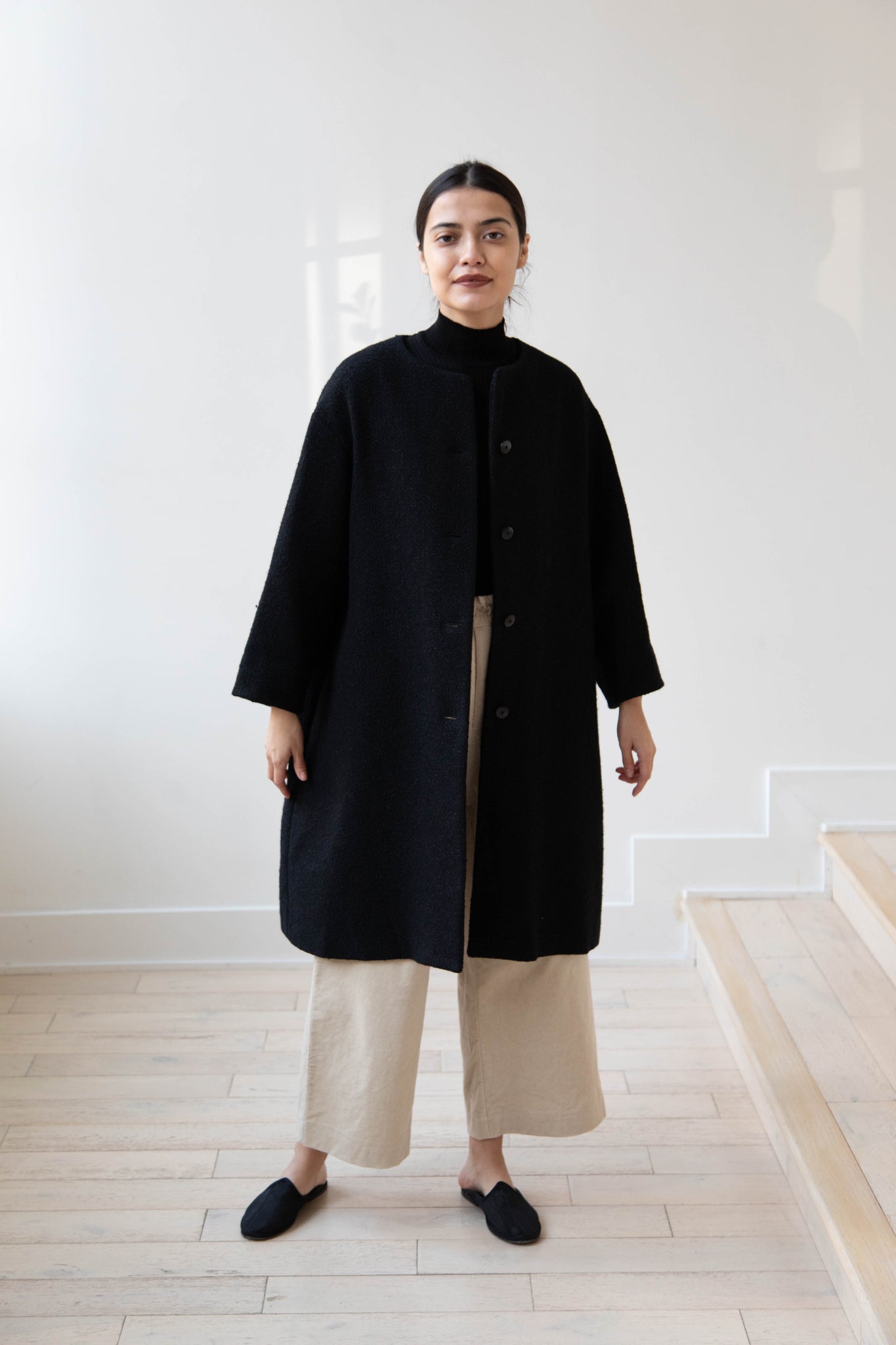 Arts & Science Boxy Washi & Wool Coat in Black