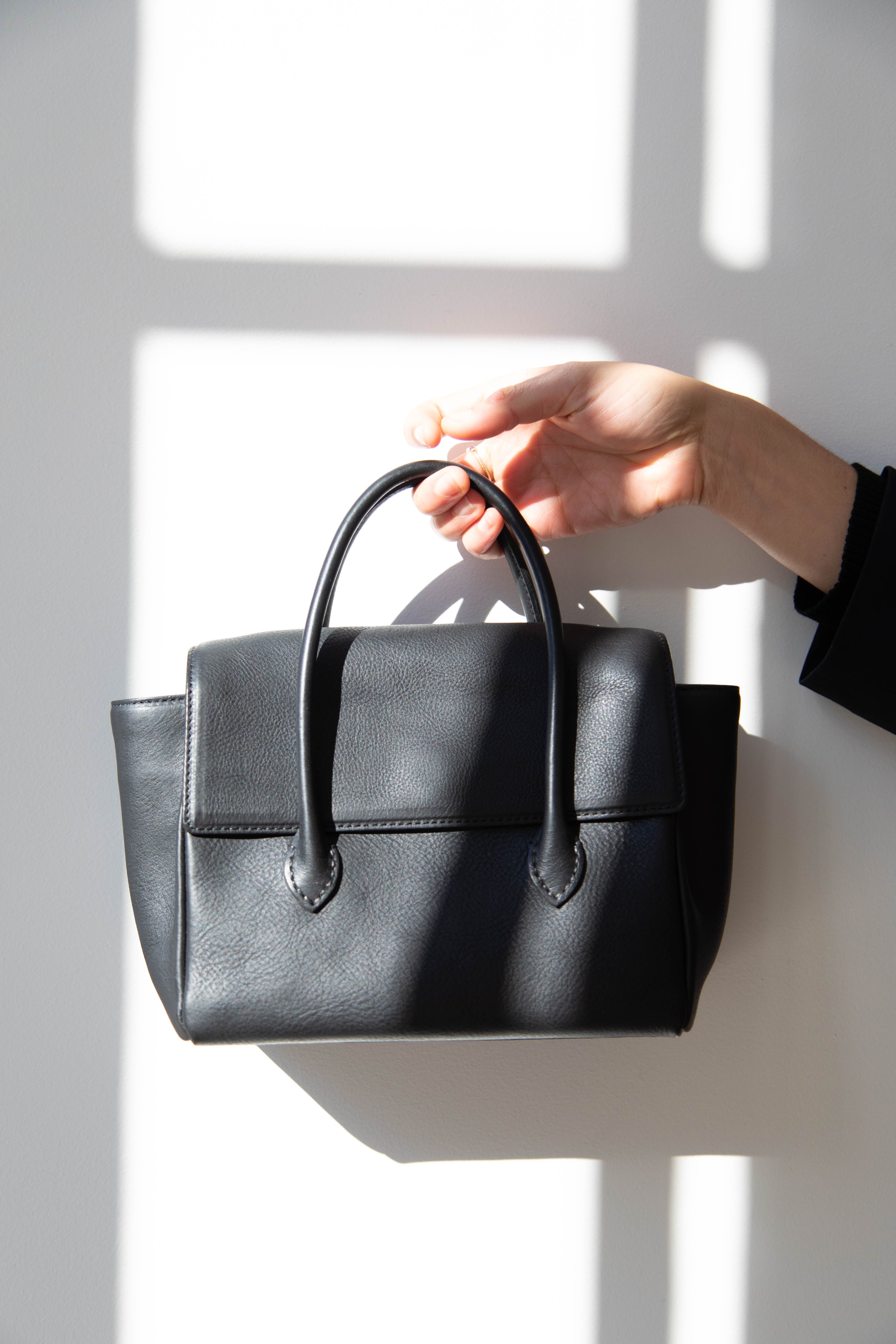 rennes — Arts & Science Stitch Flap Mini Bag in Black Leather