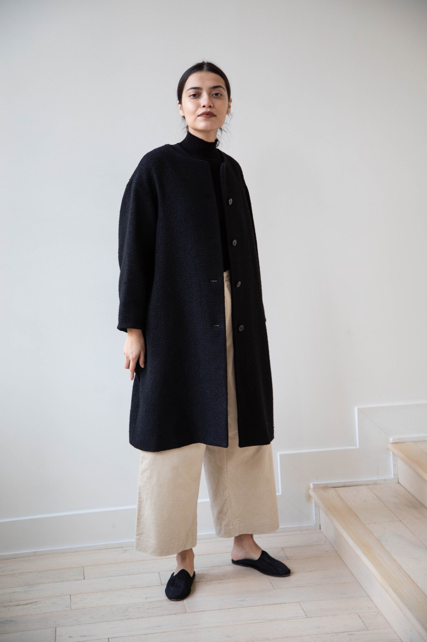 Arts & Science Boxy Washi & Wool Coat in Black