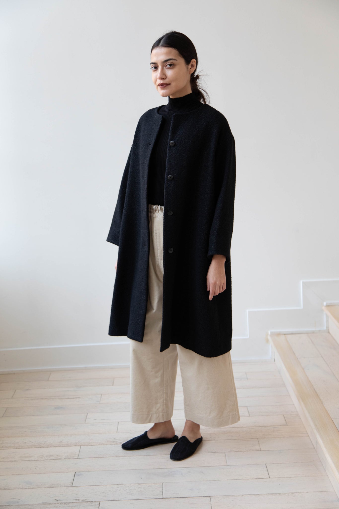 Arts & Science Boxy Washi & Wool Coat in Black