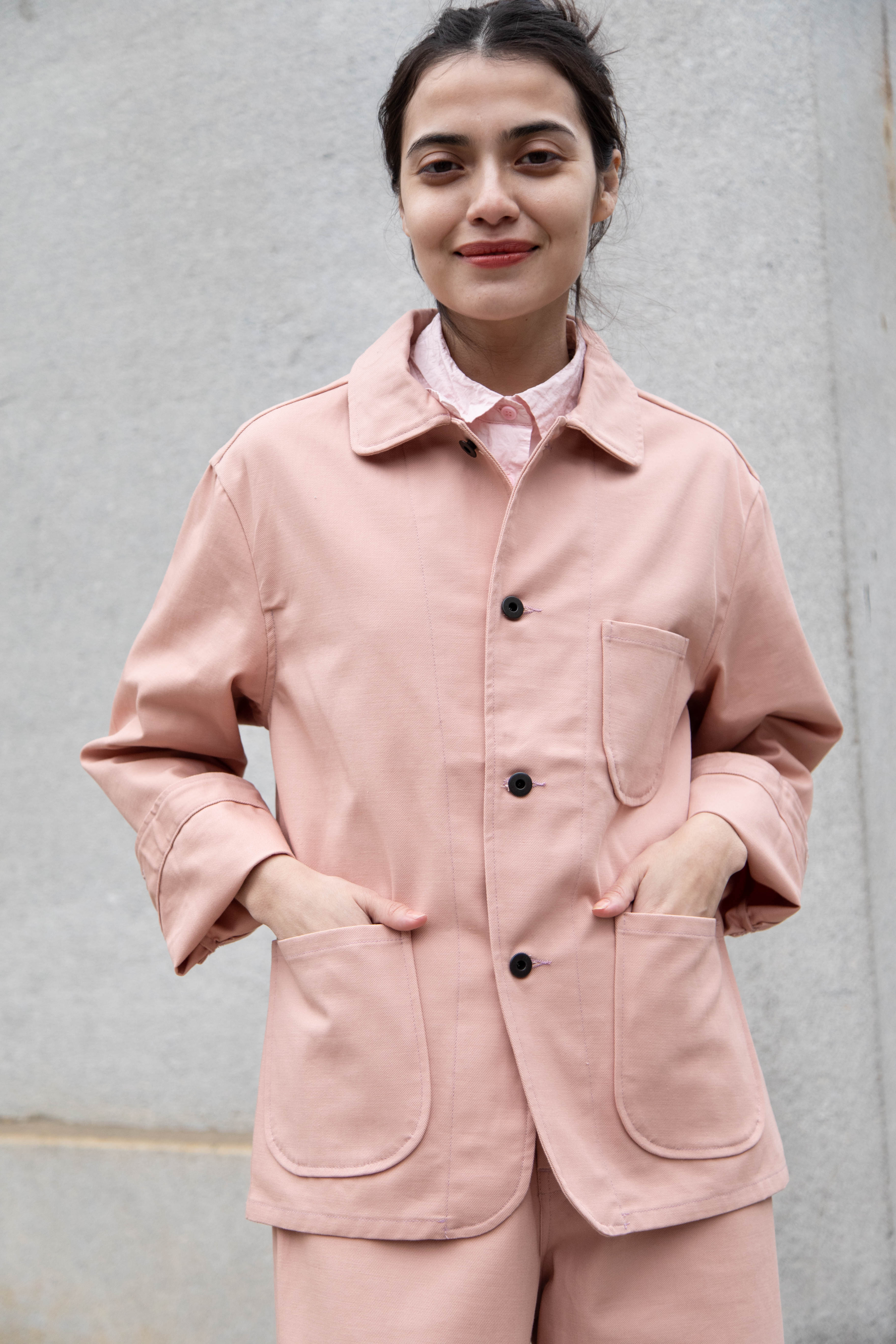 rennes — Evan Kinori   Three Pocket Jacket in Pink Twill