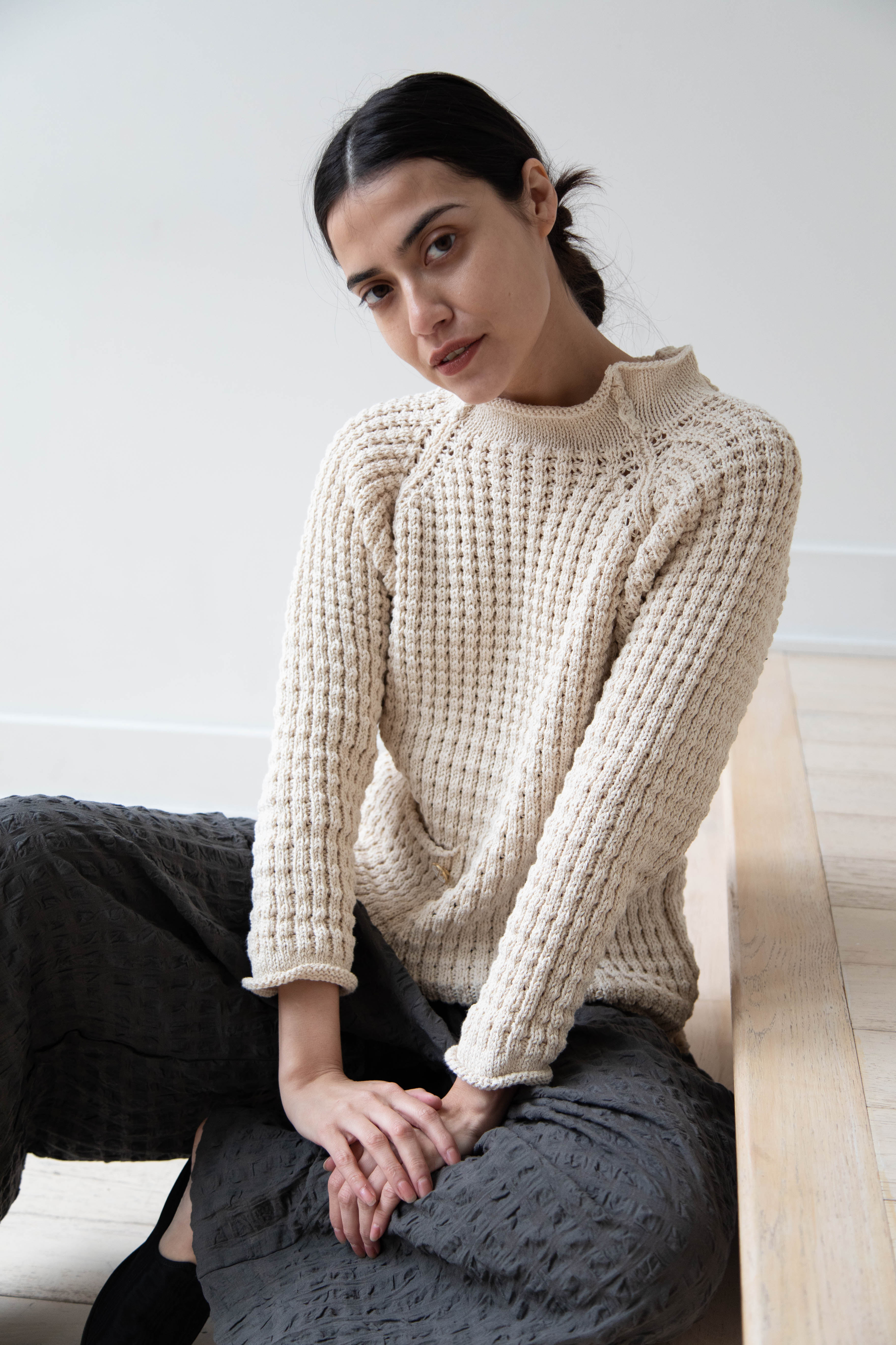 rennes — Xenia Telunts | Sandy Fisherman Pullover in Natural