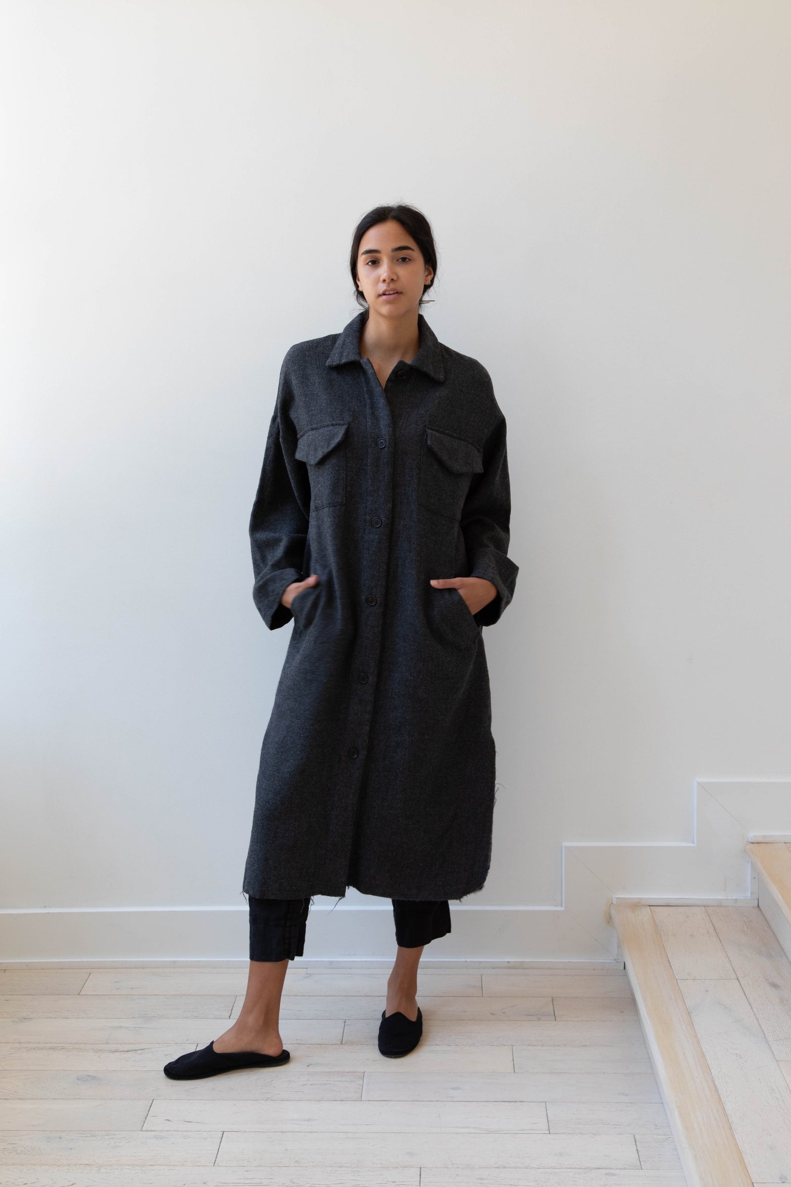 rennes — Elsa Esturgie Hydre Long Shirt Jacket in Carbon