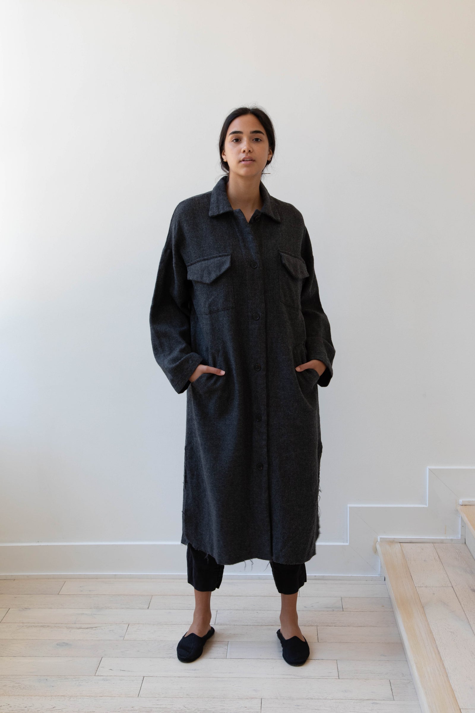 rennes — Elsa Esturgie Hydre Long Shirt Jacket in Carbon