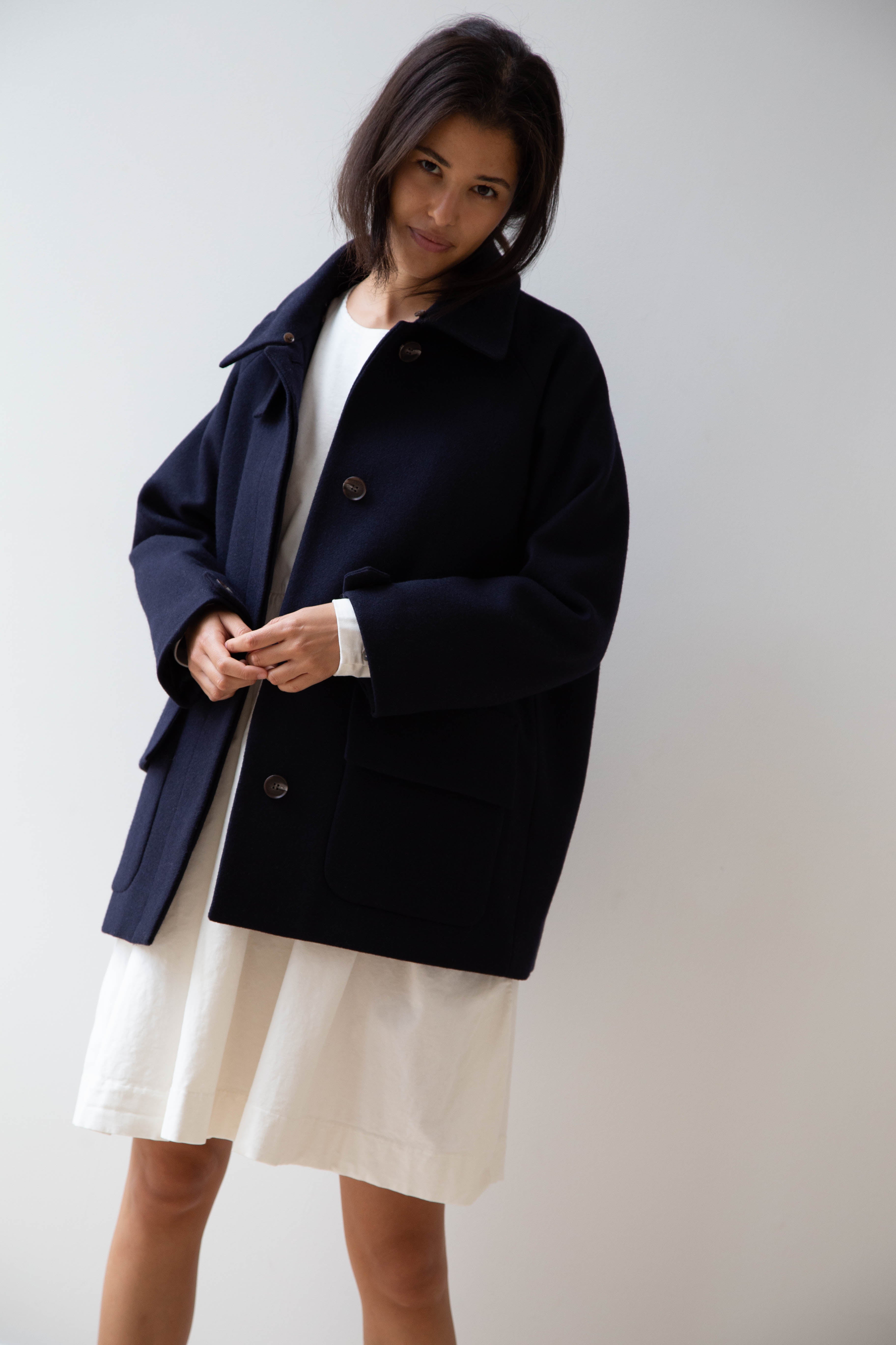 Nothing Written Fluffy Collar Wool Coat in Midnight