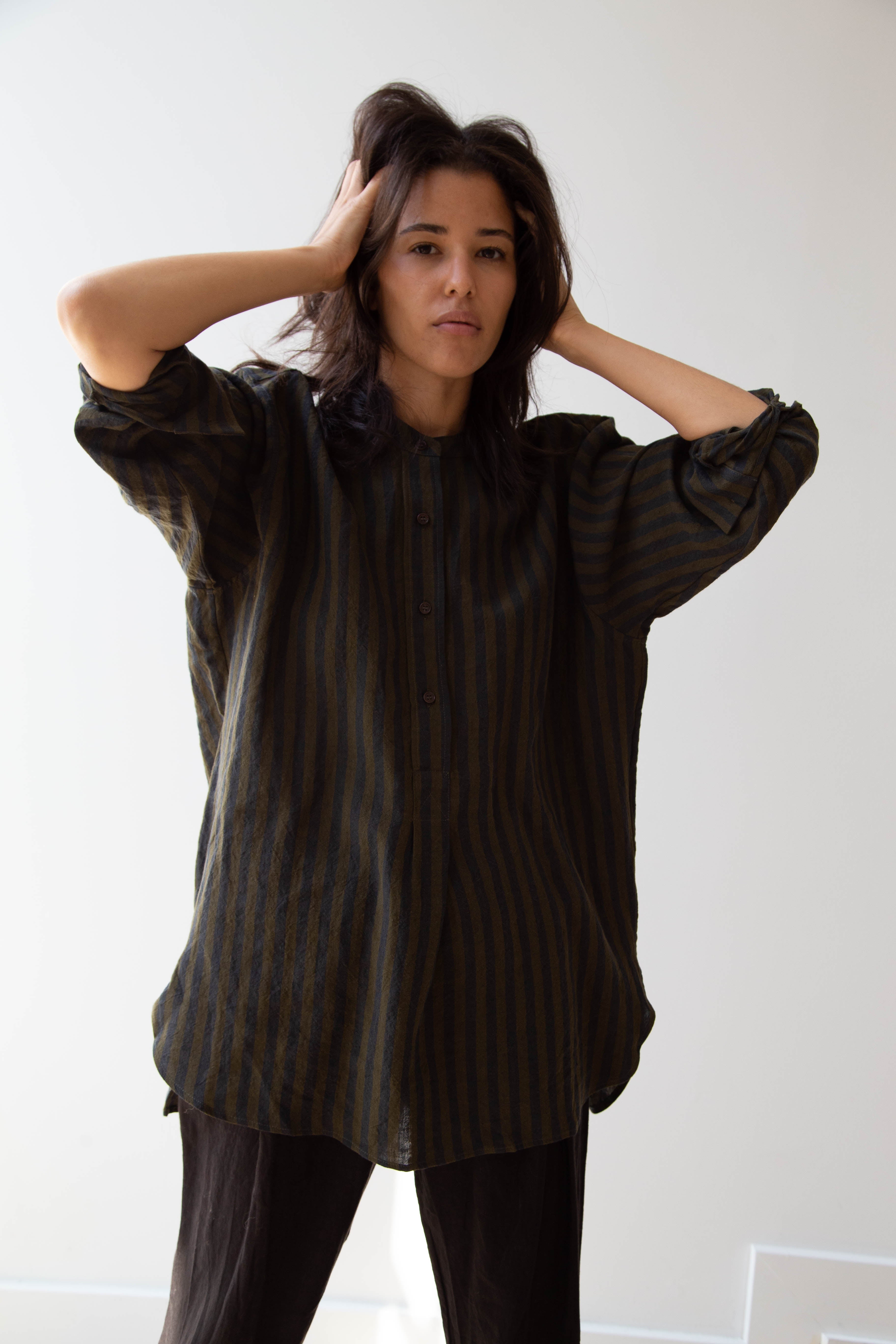 Cawley Ines Shirt in Linen Stripe