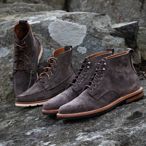 Harrison Boot and Byron Boot in Flint Kudu Suede