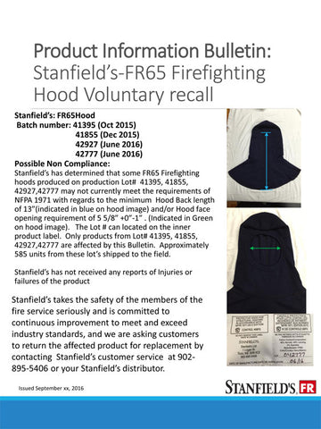 FR65 Product Recall - September 2016