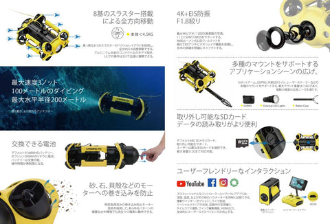 CHASINGm2 プロ用　水中ドローン　工業用ドローン　海底ドローン　水深　海底調査