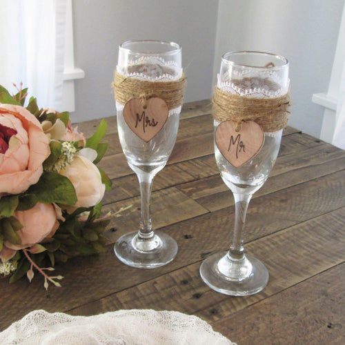 Mr. & Mrs. Floral Wine Glasses > Toasting Flutes