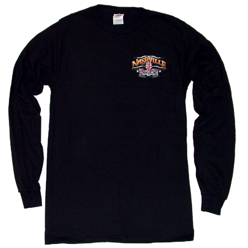 Nashville Long Sleeve Black Tee- Front Left Chest – Richards and Southern