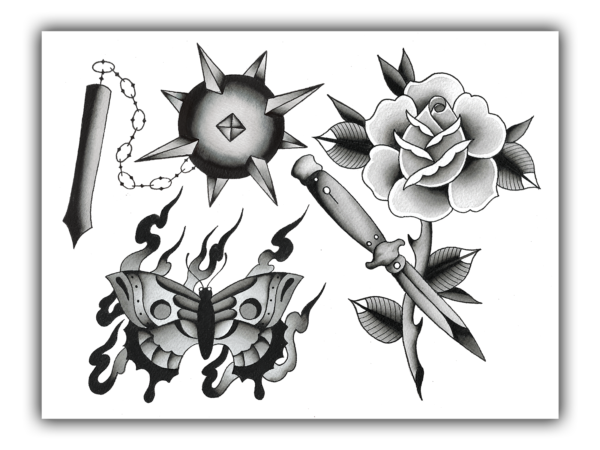 Buy Black and White Traditional Tattoo Flash Print A3 Size 117 X Online in  India  Etsy