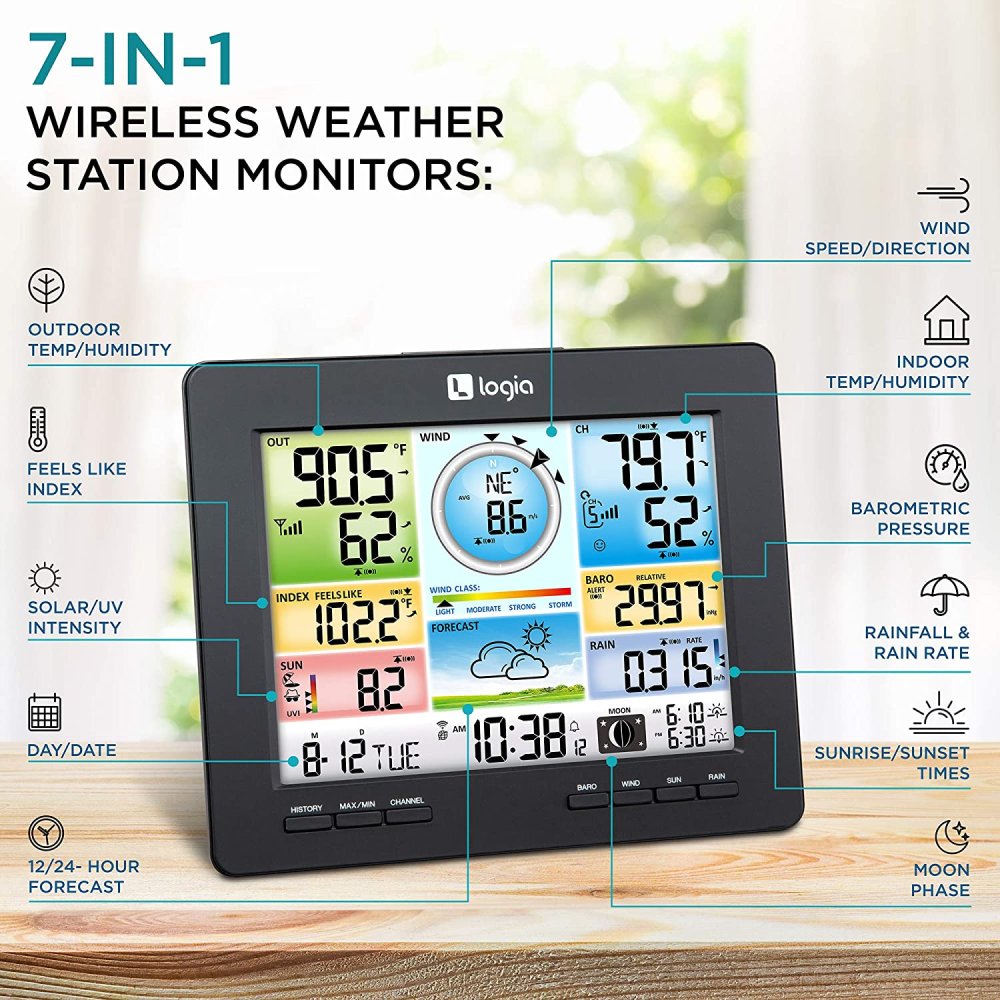 VEVOR 7-in-1 Wireless Weather Station, 7.5 in Large Color Display