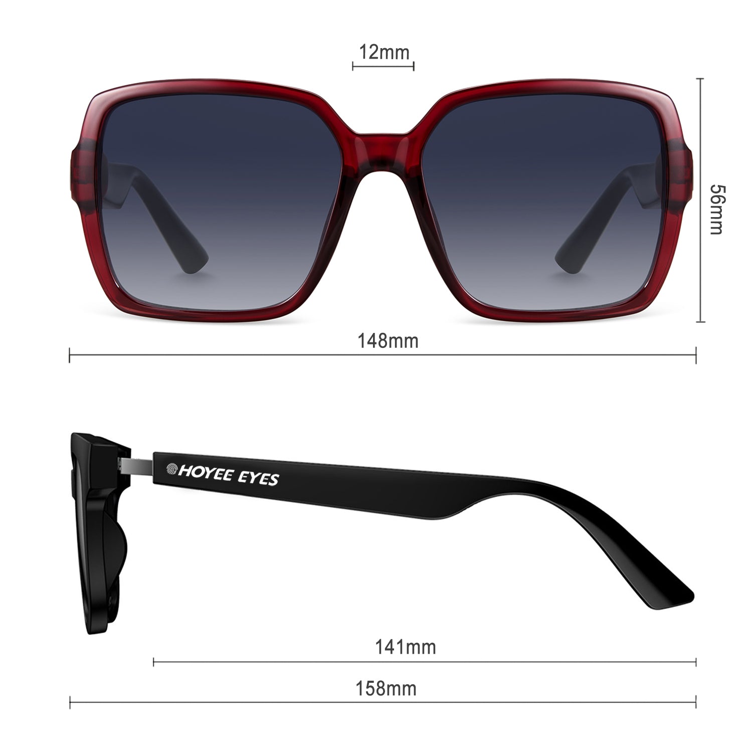 hoyee eyes monarch ruby smart audio sunglasses dimensions